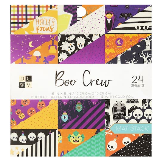 DCWV Double-Sided Cardstock Stack 6&#x22; x 6&#x22; 24 ct. Boo Crew, w/Gold Foil
